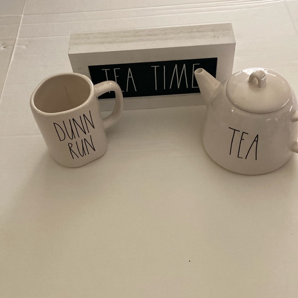 Rae Dunn Tea pot , Tea Time Sign, Coffee Dunn Run Cup